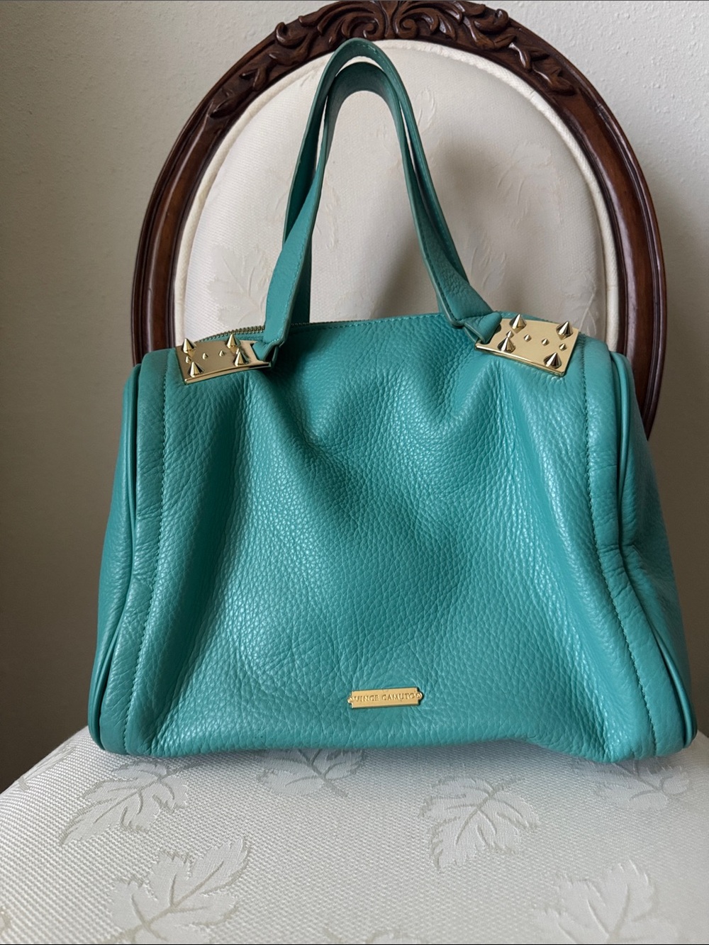 Vince Camuto Teal Leather Shoulder Bag with Gold Hardware